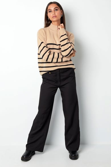 Knitted sweater stripes with zipper - beige black - SM h5 Picture10